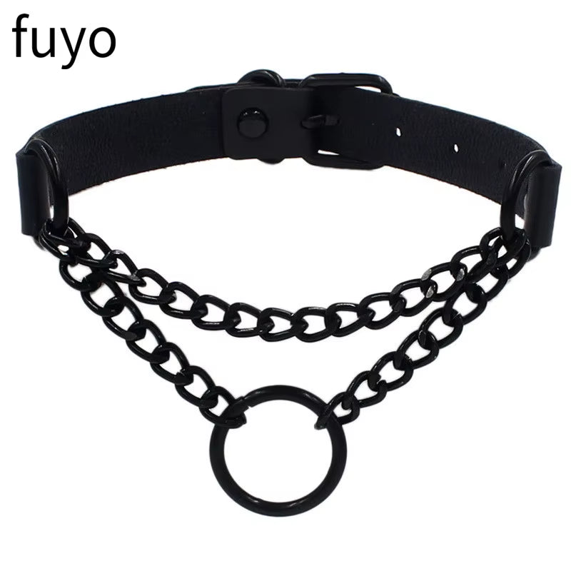 New Goth Choker Necklace Men Punk Rock Heart Geometry PU Necklace for Women Choker Gothic Bondage Goth Chocker Neck Jewelry