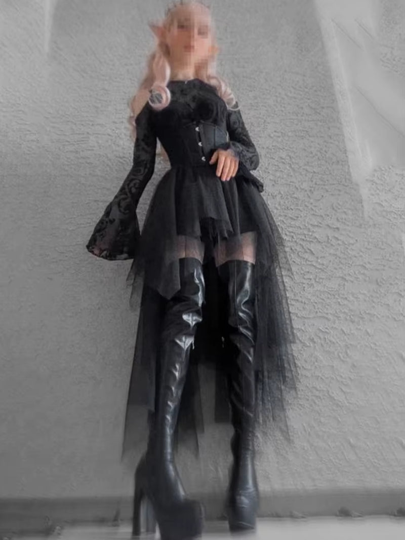 Harajuku Gothic Mesh Skirt Women Cyberpunk Y2K E-Girl High Waist Irregular Skirt Emo Alternative Indie Clubwear Female