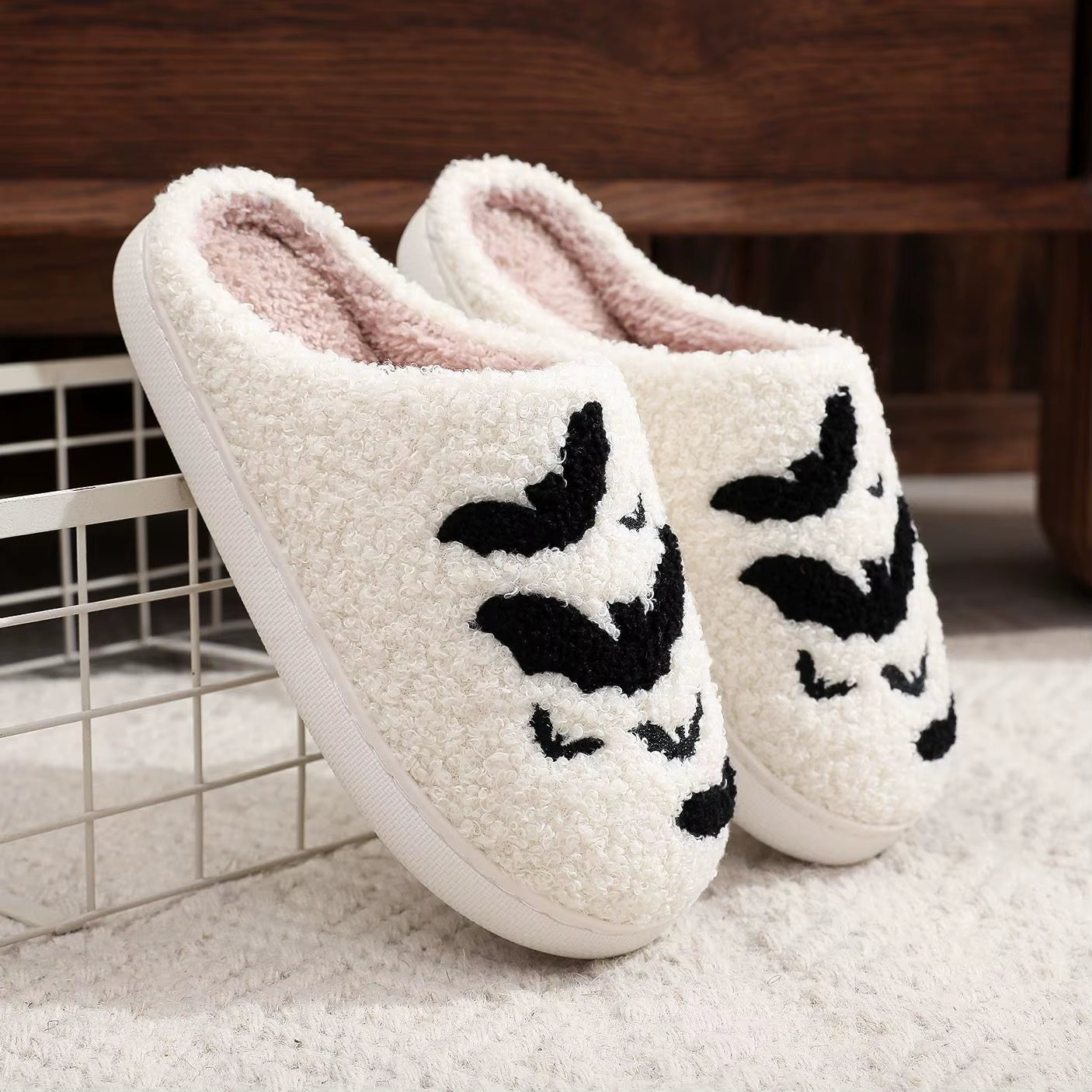 2024 Ghostface Home Cotten Slippers Women'S Winter Halloween Black Warm Plush Slippers Men Flip Flops Indoor Floor Slippers Gift