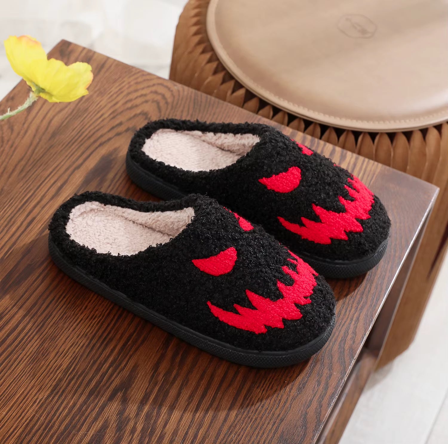 2024 Ghostface Home Cotten Slippers Women'S Winter Halloween Black Warm Plush Slippers Men Flip Flops Indoor Floor Slippers Gift