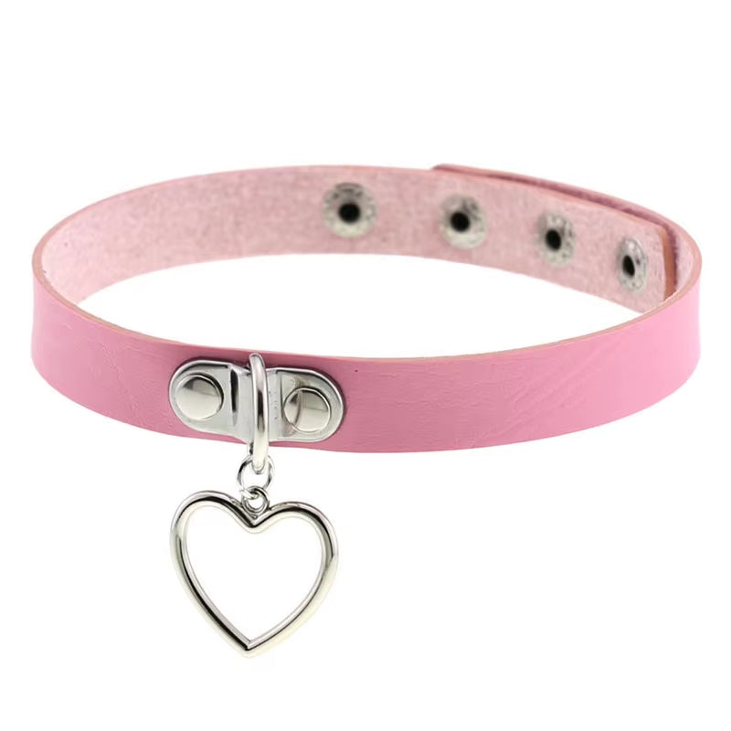 New Goth Choker Necklace Men Punk Rock Heart Geometry PU Necklace for Women Choker Gothic Bondage Goth Chocker Neck Jewelry