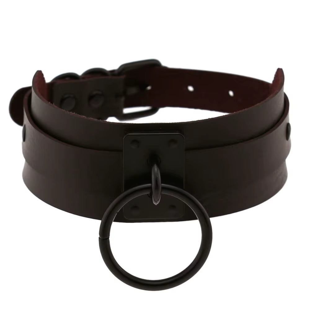Punk Black O-Round Metal Leather Choker Collar Goth Fashion Necklaces 2023 Women Girls Rock Harajuku Emo Gothic Jewelry