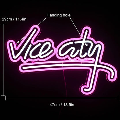 Vice City Neon Sign Pink Led Sign for Bedroom Wall Decor USB Powered Letter Neon
