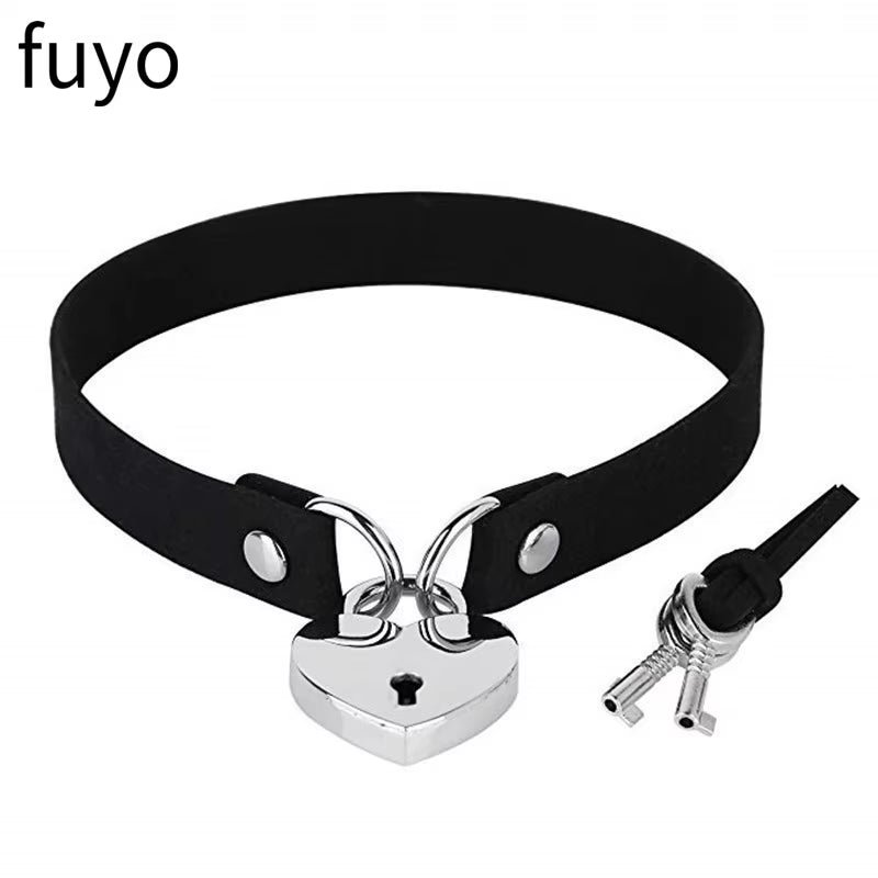New Goth Choker Necklace Men Punk Rock Heart Geometry PU Necklace for Women Choker Gothic Bondage Goth Chocker Neck Jewelry