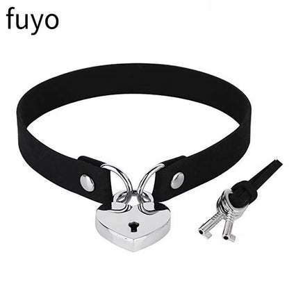 New Goth Choker Necklace Men Punk Rock Heart Geometry PU Necklace for Women Choker Gothic Bondage Goth Chocker Neck Jewelry