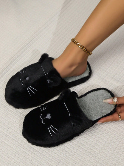 Fall/Winter Women'S Cute Kitty Design Soft Bottom Comfortable Carpet Slippers, Non-Slip Indoor Plush Slippers,Fluffy Slippers