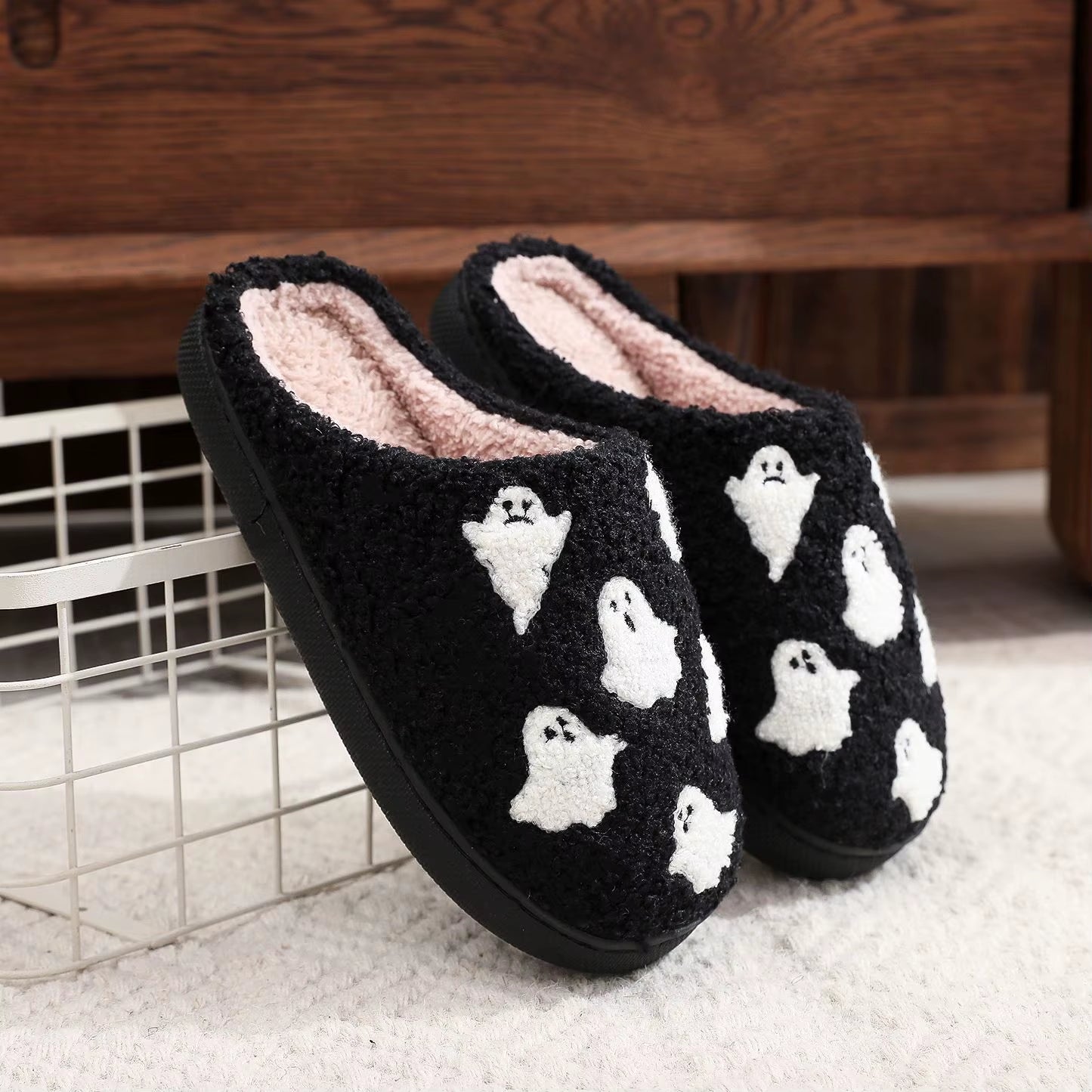 2024 Ghostface Home Cotten Slippers Women'S Winter Halloween Black Warm Plush Slippers Men Flip Flops Indoor Floor Slippers Gift