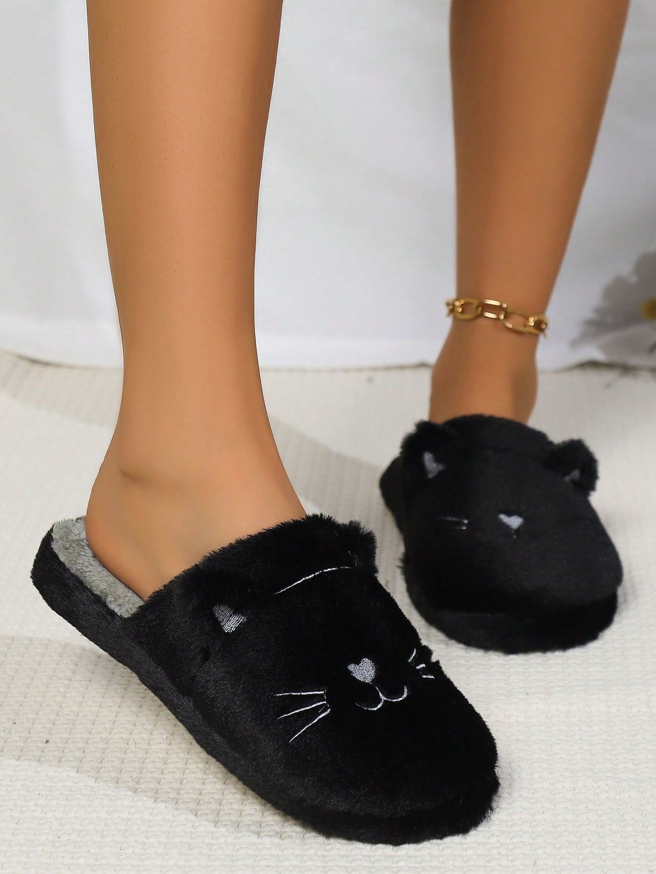 Fall/Winter Women'S Cute Kitty Design Soft Bottom Comfortable Carpet Slippers, Non-Slip Indoor Plush Slippers,Fluffy Slippers