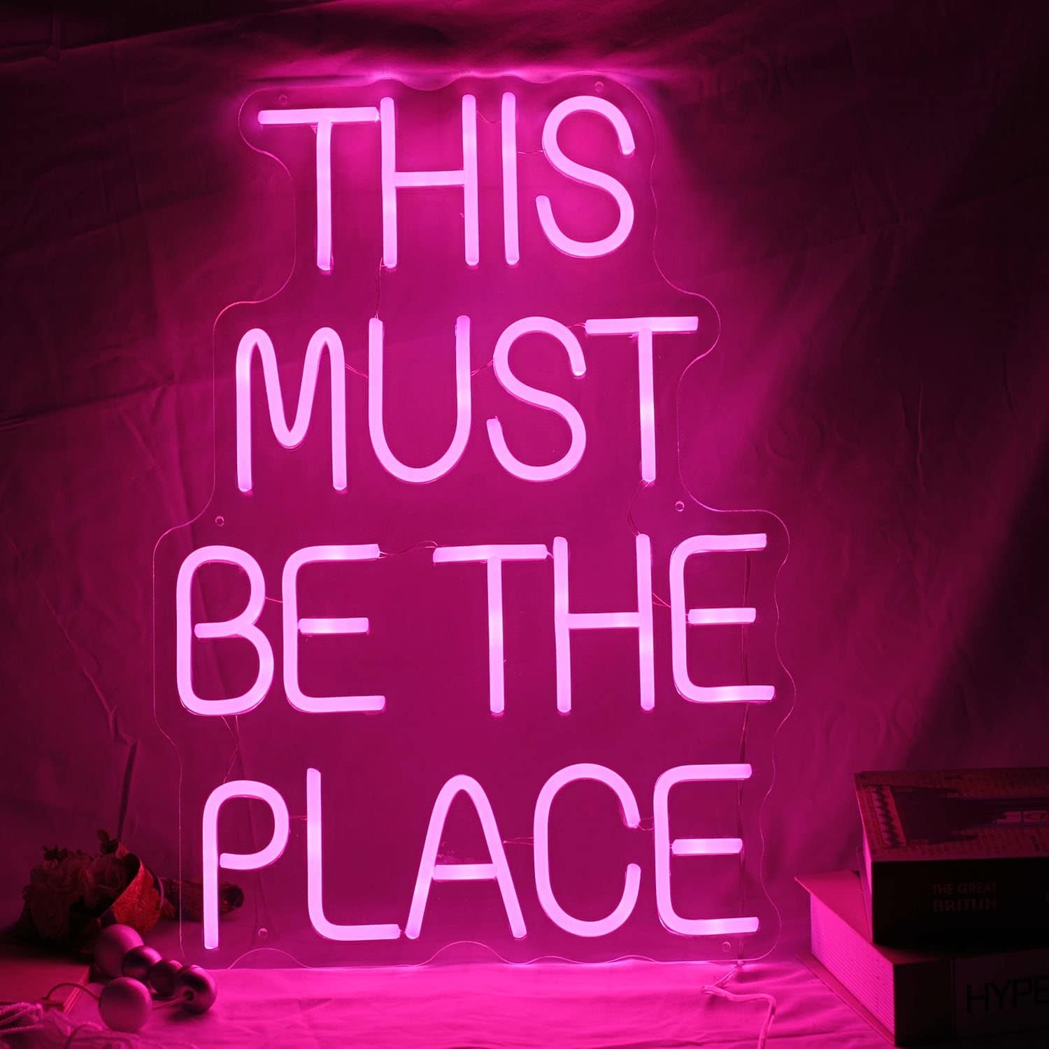 This Must Be the Place Neon Sign Custom Neon Sign Wall Decorations Wedding Neon Sign for Weddings Anniversaries Party Flex Led Neon Light Sign Wedding Decor (Pink)