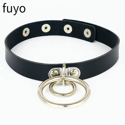 New Goth Choker Necklace Men Punk Rock Heart Geometry PU Necklace for Women Choker Gothic Bondage Goth Chocker Neck Jewelry