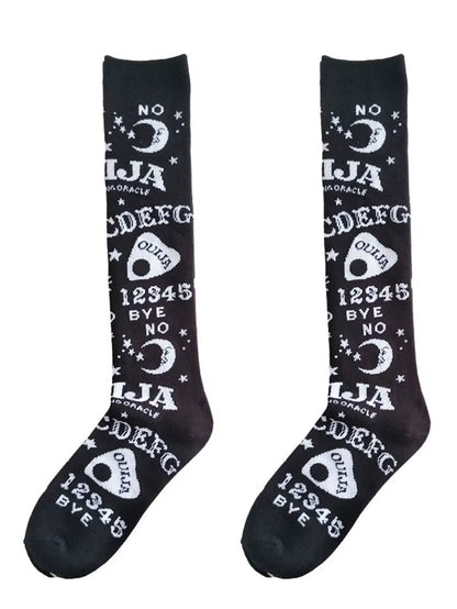 Dark Magic Star Moon Printed Socks Women Gothic Punk Streetwear Mall Goth Harajuku Casual Retro Y2K Black Hosiery Female