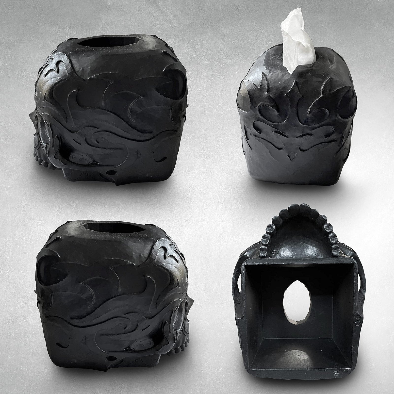 Skull Tissue Box Cover Square Black - Gothic Home Decor, Skull Gifts for Men ...