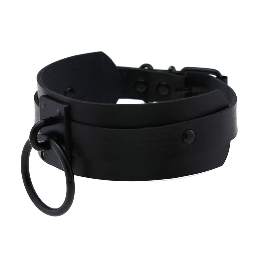 Punk Black O-Round Metal Leather Choker Collar Goth Fashion Necklaces 2023 Women Girls Rock Harajuku Emo Gothic Jewelry