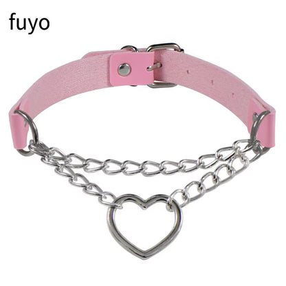 New Goth Choker Necklace Men Punk Rock Heart Geometry PU Necklace for Women Choker Gothic Bondage Goth Chocker Neck Jewelry