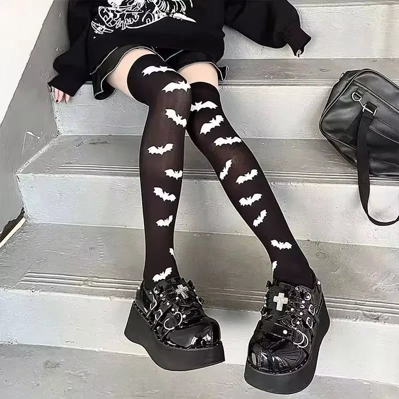 Goth Big Spider Pattern Silk Stockings Gothic Vintage Dark Fishnet Tights Women Emo Alternative Sexy Spider Web Witch Pantyhose