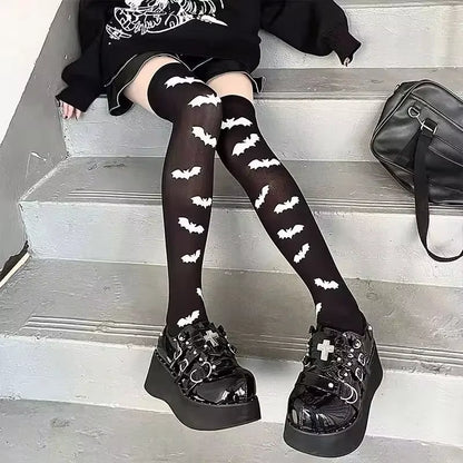 Goth Big Spider Pattern Silk Stockings Gothic Vintage Dark Fishnet Tights Women Emo Alternative Sexy Spider Web Witch Pantyhose