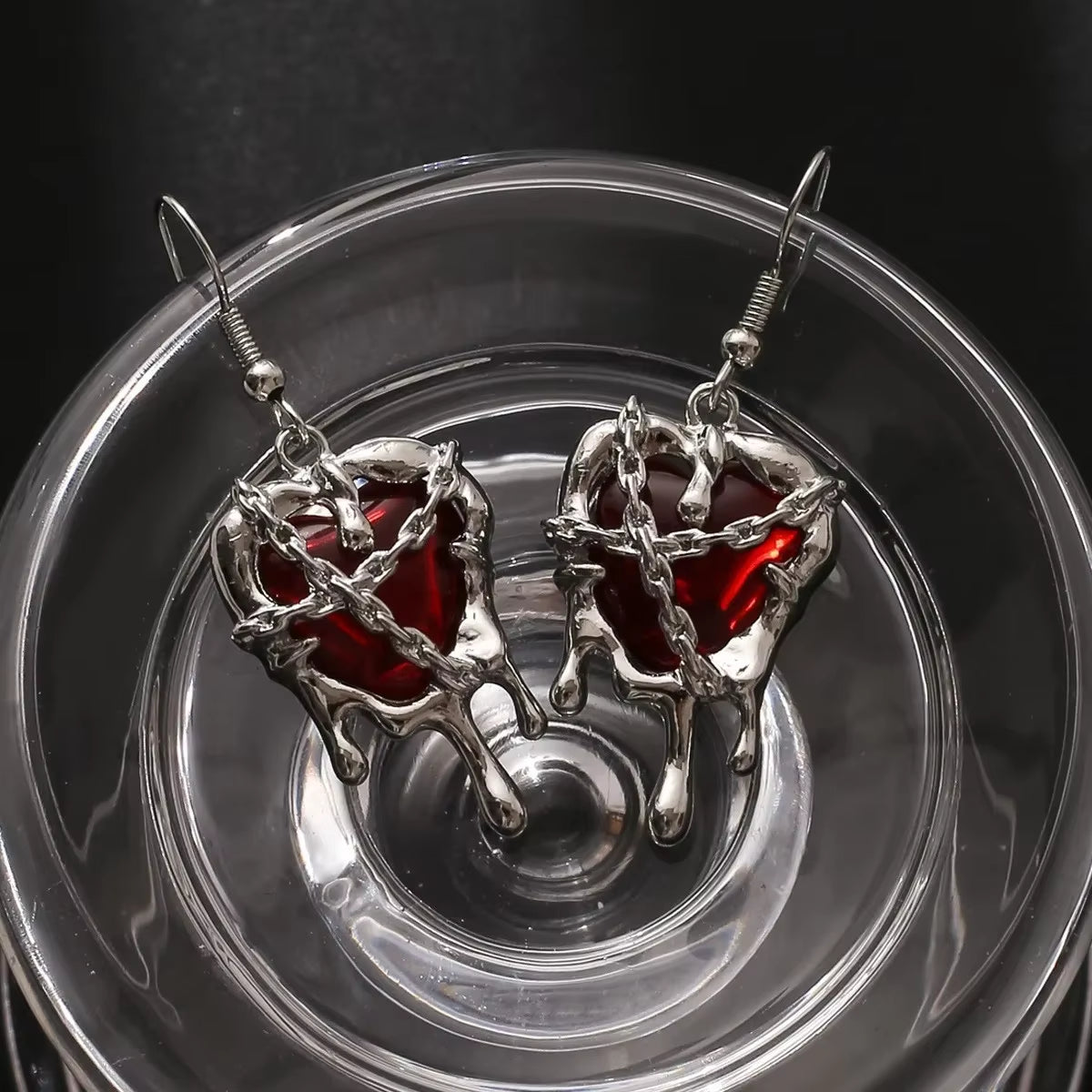 Gothic Punk Rock Liquid Red Black Heart Pendant Earrings for Women Fashion Creative Aesthetic Grunge Y2K Jewelry EMO Accessories