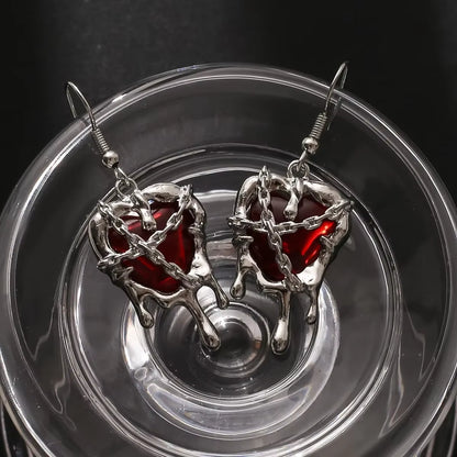 Gothic Punk Rock Liquid Red Black Heart Pendant Earrings for Women Fashion Creative Aesthetic Grunge Y2K Jewelry EMO Accessories