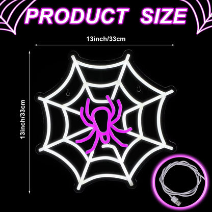 Spider Web Neon Sign Lighted Wall Art Decoration Halloween Led Sign Neon Light for Halloween Wedding Ceremony Party Decor Gift