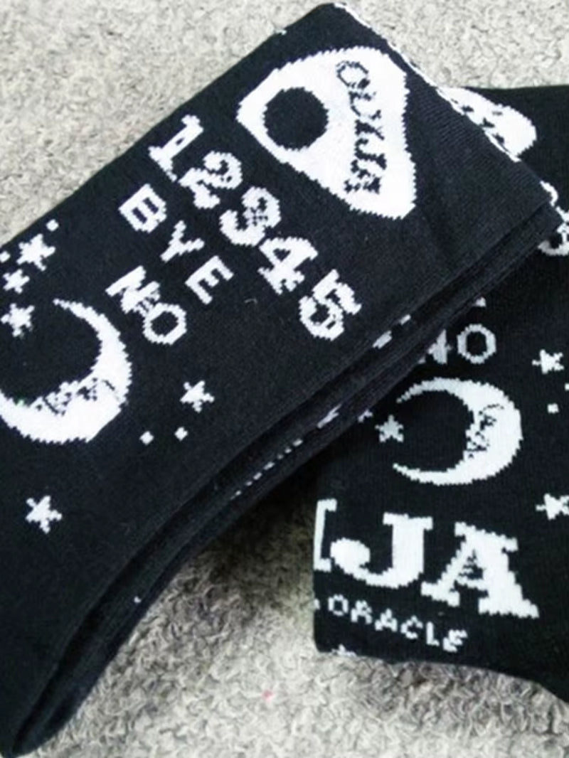 Dark Magic Star Moon Printed Socks Women Gothic Punk Streetwear Mall Goth Harajuku Casual Retro Y2K Black Hosiery Female
