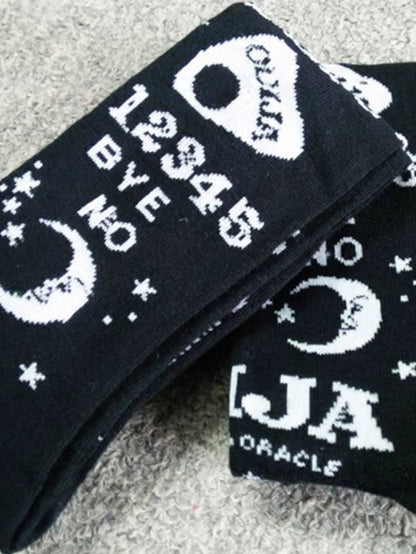 Dark Magic Star Moon Printed Socks Women Gothic Punk Streetwear Mall Goth Harajuku Casual Retro Y2K Black Hosiery Female