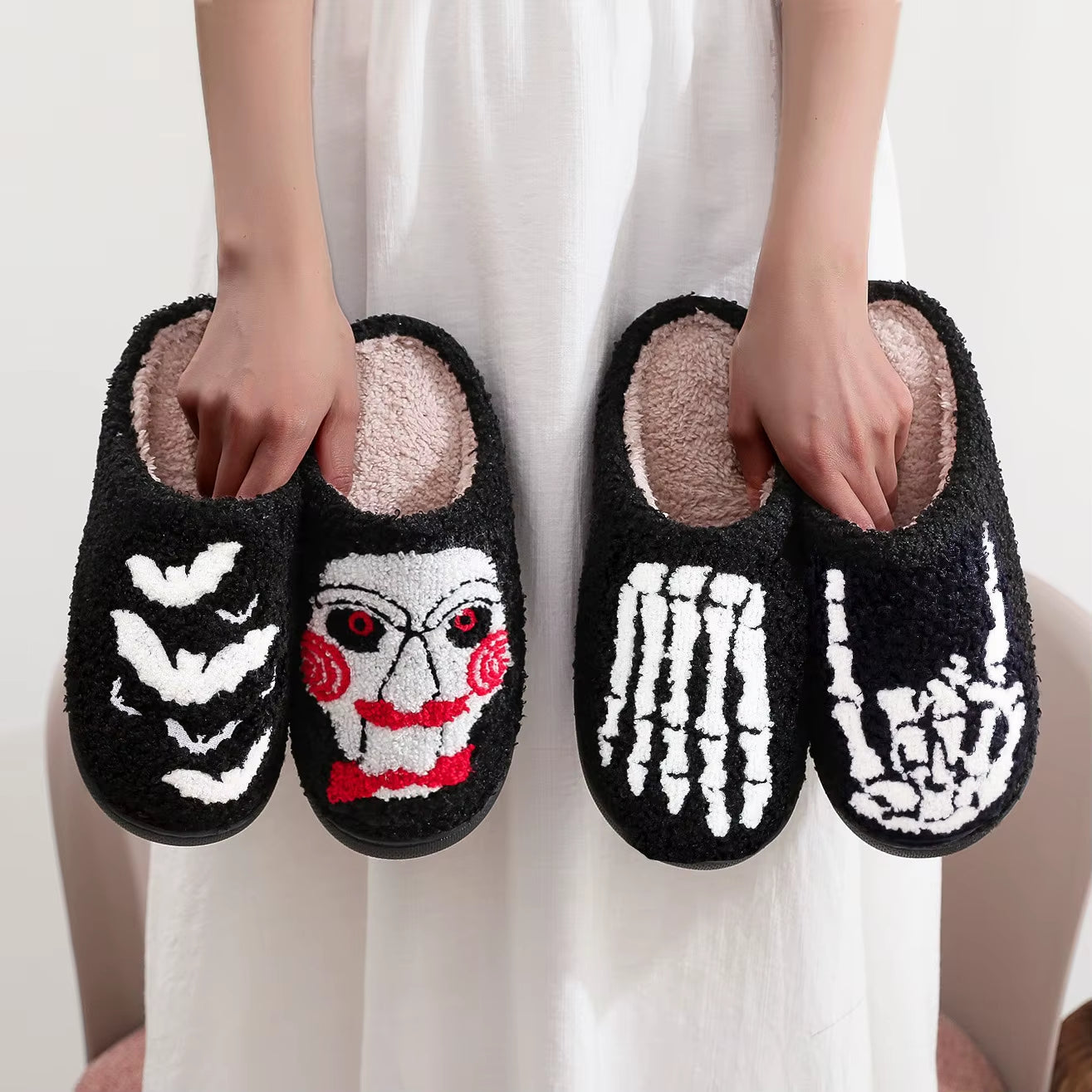 2024 Ghostface Home Cotten Slippers Women'S Winter Halloween Black Warm Plush Slippers Men Flip Flops Indoor Floor Slippers Gift