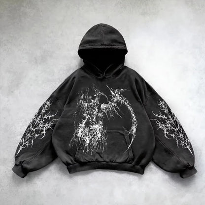Harajuku Hoodie Skull Y2K Tops Oversized Sweatshirt Goddess Print Hoodies Women Goth New Couples Goth Streetwear Gothic Clothes