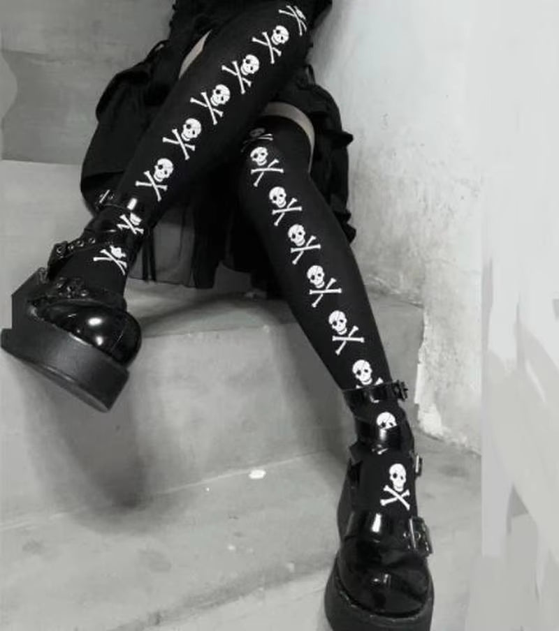 Skull Gothic Dark Long Sexy Stockings Harajuku Emo Alternative Lolita Socks Lingerie Skin Thigh High Garters Hosiery Stockings
