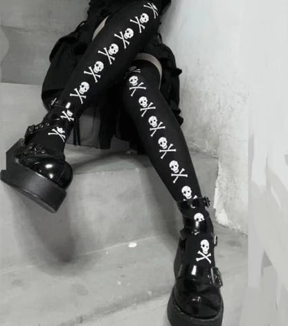 Skull Gothic Dark Long Sexy Stockings Harajuku Emo Alternative Lolita Socks Lingerie Skin Thigh High Garters Hosiery Stockings