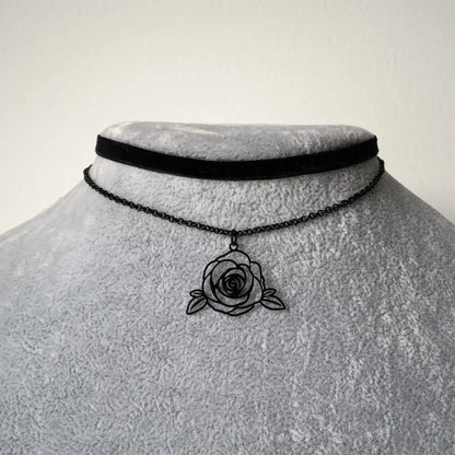 Black Rose Choker Grunge Necklace Velvet Emo Collar Jewelry