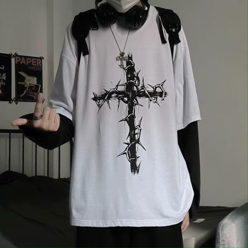 Grunge Clothes Women Long Sleeve Emo T-Shirt Casual Harajuku Men Aesthetic Pray Goth Top Alt Street Fashion Tshirts Indie Punk