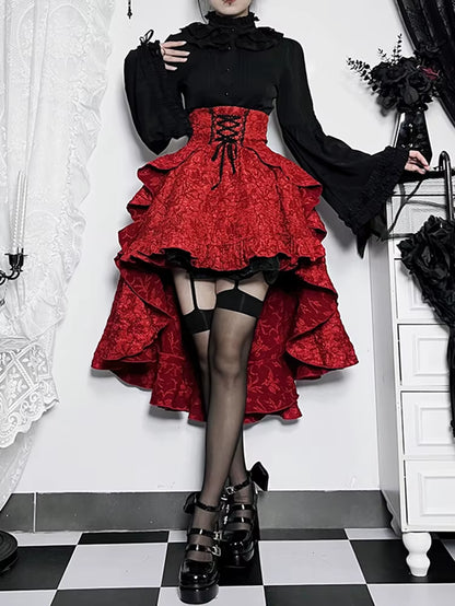 Fairycore Grunge Lolita Skirt Women Dark Gothic Christmas High Waist Bandage Corset Skirt Aesthetic Streetwear Partywear