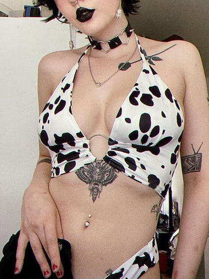 Streetwear Y2K Cow Camis Women Dark Gothic Hollow Out Backless Crop Tank Top Harajuku Vintage Sexy Grunge Emo Alt Outfit