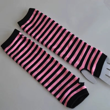 Striped Gloves Arm Warmer Knitted Long Fingerless Gloves Gothic Mittens Punk Rock Accessories Emo Scene Egirl Anime Y2K