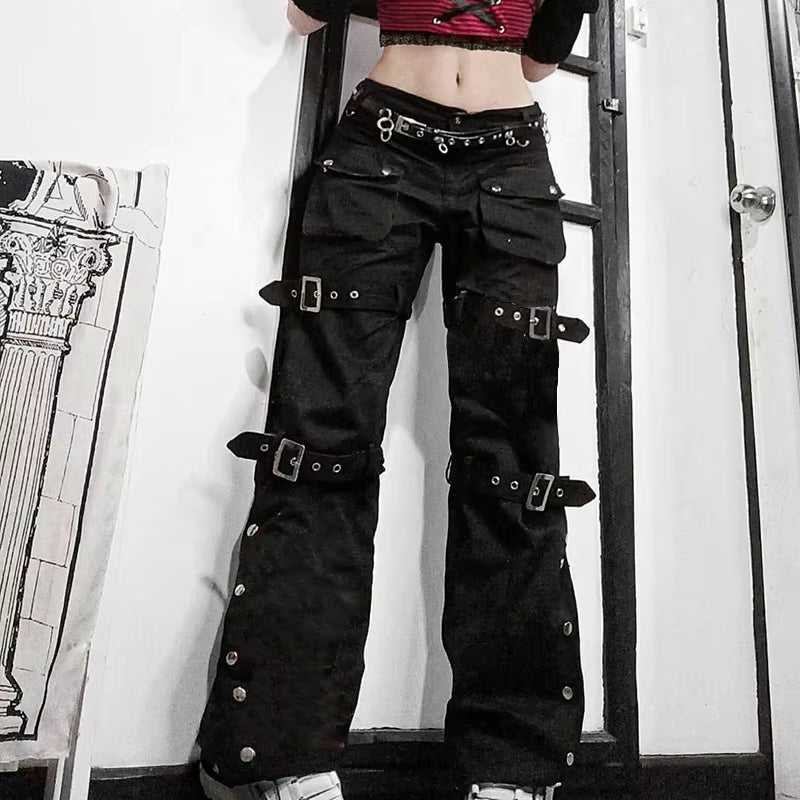 Gothic Emo Alt Cargo Pants Techwear Hippie Baggy Jeans Mom Goth Punk Black Denim Trousers Cyber Y2K Pants Academic Dark Clothes