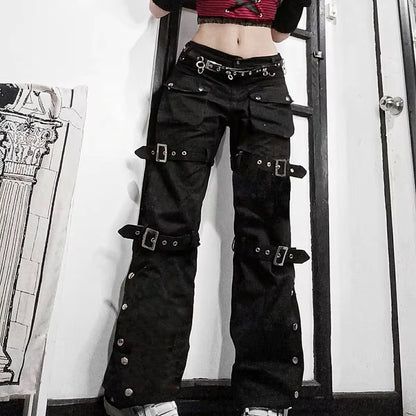 Gothic Emo Alt Cargo Pants Techwear Hippie Baggy Jeans Mom Goth Punk Black Denim Trousers Cyber Y2K Pants Academic Dark Clothes