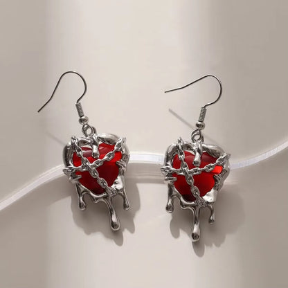 Gothic Punk Rock Liquid Red Black Heart Pendant Earrings for Women Fashion Creative Aesthetic Grunge Y2K Jewelry EMO Accessories