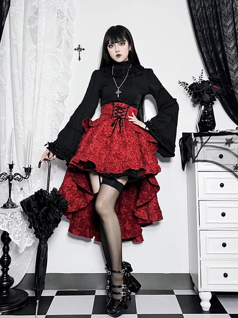 Fairycore Grunge Lolita Skirt Women Dark Gothic Christmas High Waist Bandage Corset Skirt Aesthetic Streetwear Partywear