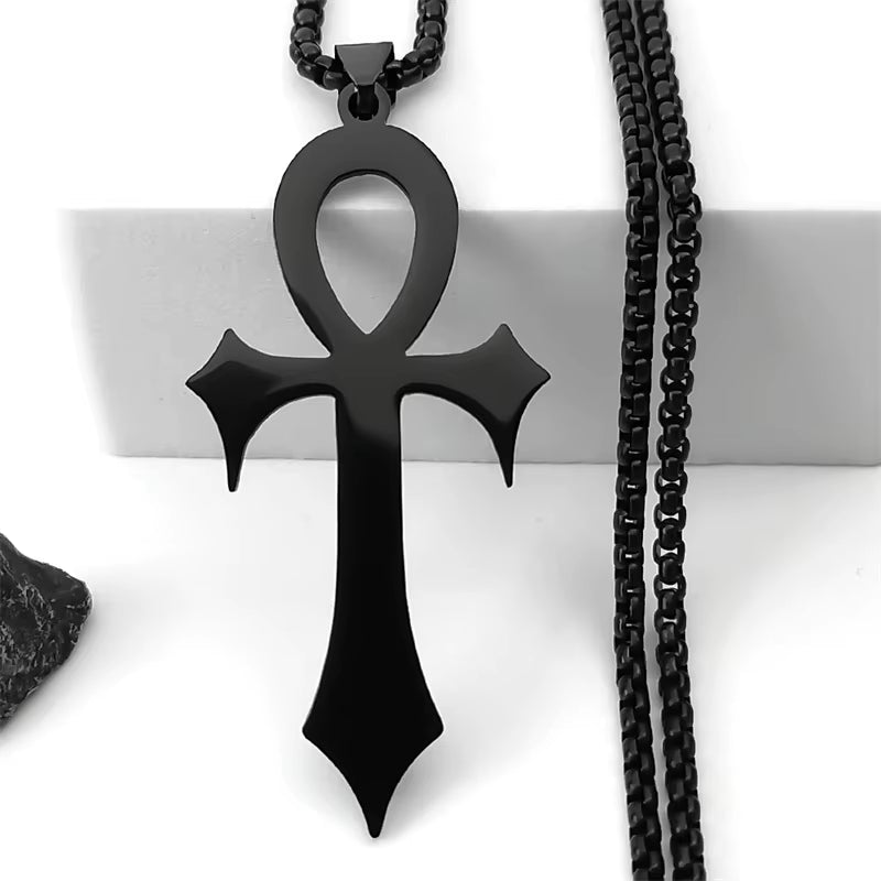 Goth Egyptian Cross Ankh Key of Life Necklace Stainless Steel Black Color Amulet Religious Necklaces Gothic Jewelry Gift N8582