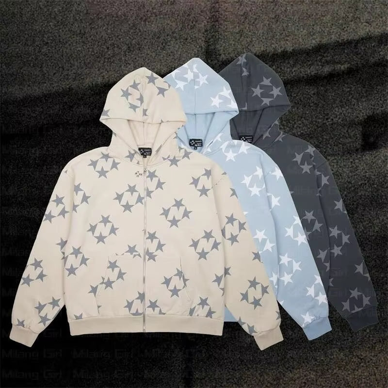 Vintage Fashion Star Graphic Fairy Grunge Men Women Long-Sleeved Zip Hoodie Jacket Oversize Streetwear Y2K Clothes Emo Pullover