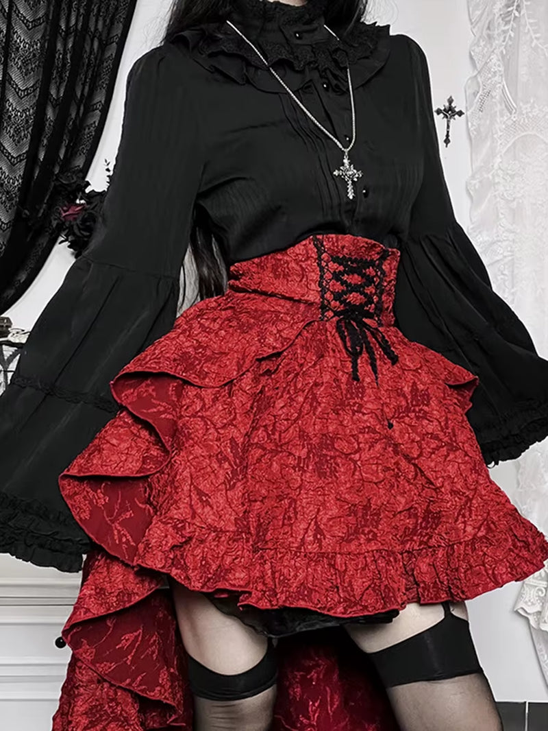 Fairycore Grunge Lolita Skirt Women Dark Gothic Christmas High Waist Bandage Corset Skirt Aesthetic Streetwear Partywear