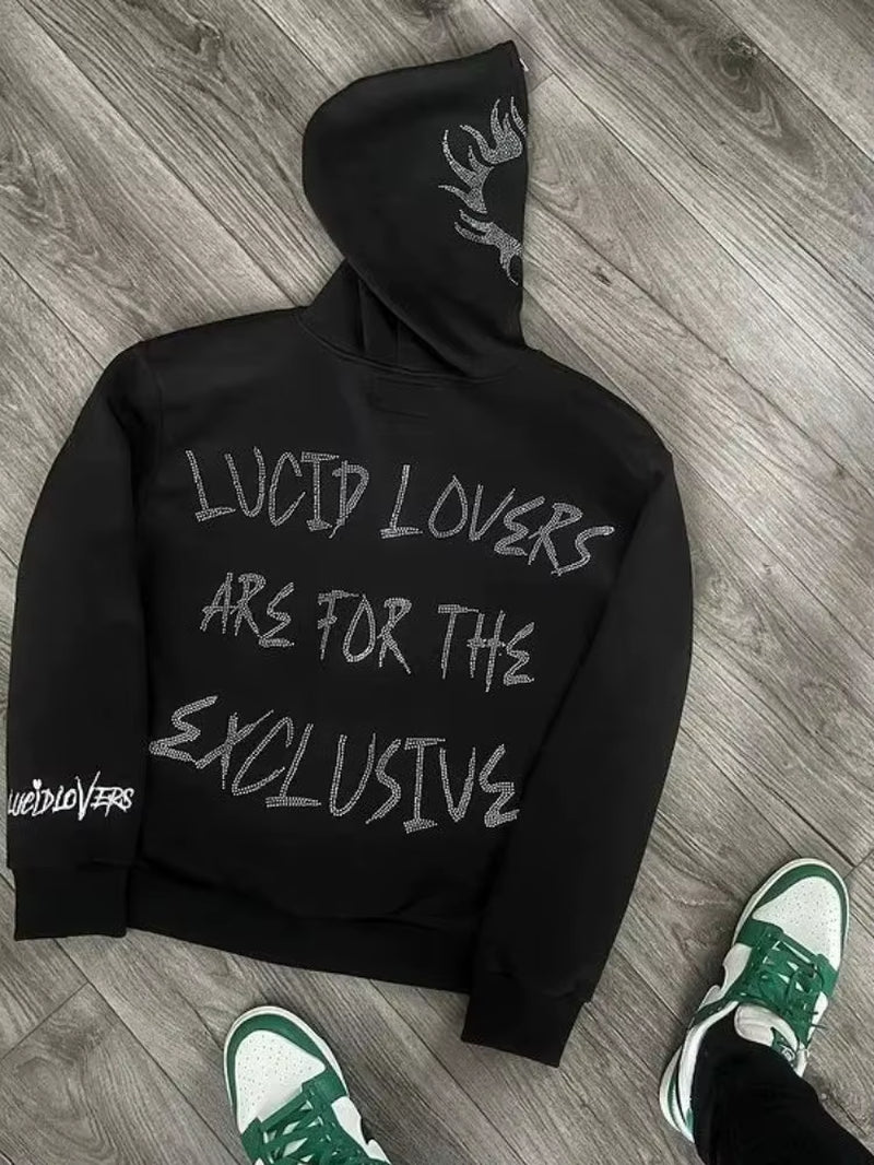 Y2K Jacket Men Hoodies Emo Zip Hoodie Rhinestone Pattern Goth Sweatshirt Sport Coat Pullover Gothic Long Sleeve Oversized Hoodie