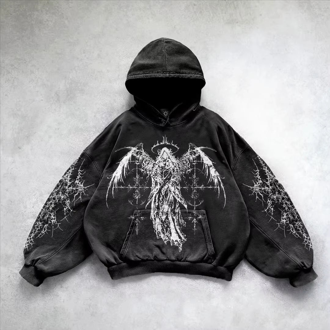 Harajuku Hoodie Skull Y2K Tops Oversized Sweatshirt Goddess Print Hoodies Women Goth New Couples Goth Streetwear Gothic Clothes