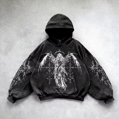 Harajuku Hoodie Skull Y2K Tops Oversized Sweatshirt Goddess Print Hoodies Women Goth New Couples Goth Streetwear Gothic Clothes