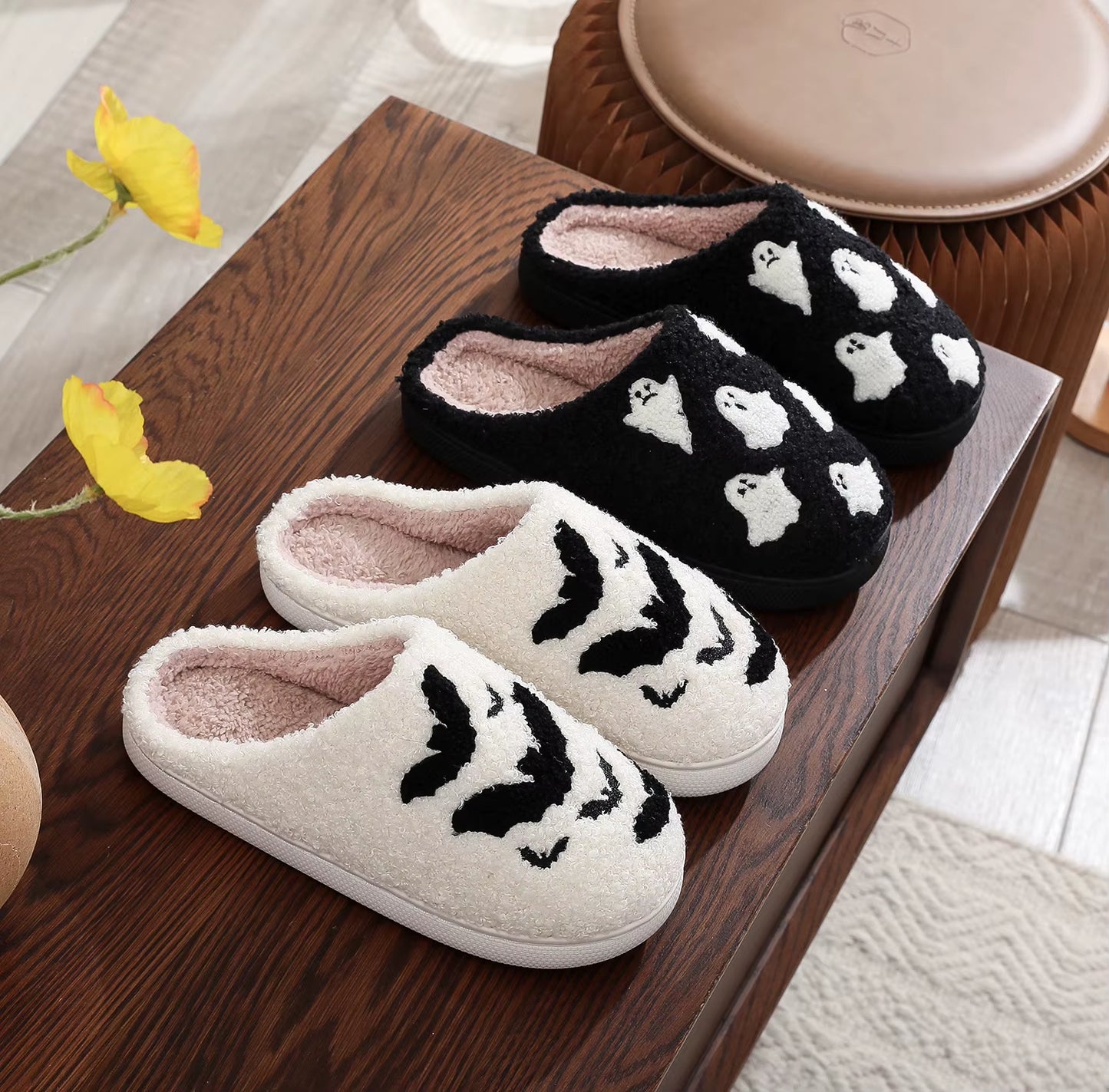 2024 Ghostface Home Cotten Slippers Women'S Winter Halloween Black Warm Plush Slippers Men Flip Flops Indoor Floor Slippers Gift