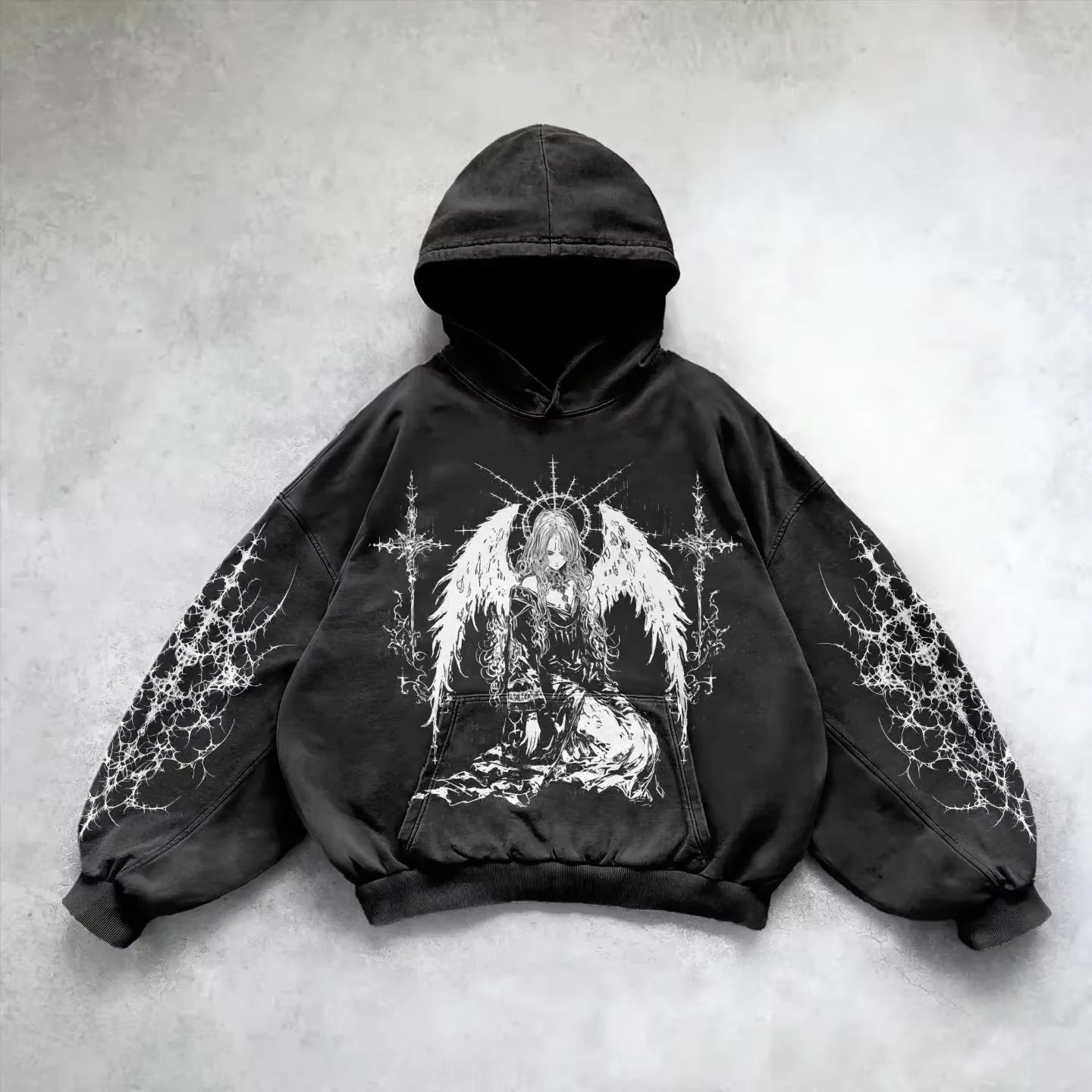 Harajuku Hoodie Skull Y2K Tops Oversized Sweatshirt Goddess Print Hoodies Women Goth New Couples Goth Streetwear Gothic Clothes