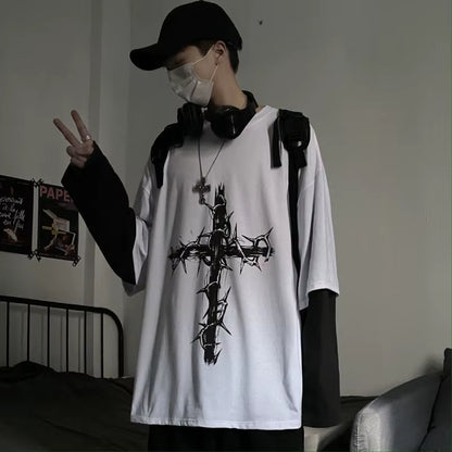 Grunge Clothes Women Long Sleeve Emo T-Shirt Casual Harajuku Men Aesthetic Pray Goth Top Alt Street Fashion Tshirts Indie Punk