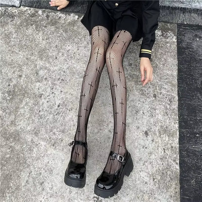 Hot Selling Summer Lolita Fishnet Body Stockings Fish Net Pantyhose Mesh Nylon Tights Lingerie Skin JK Cos Fishnet Waist Hosiery