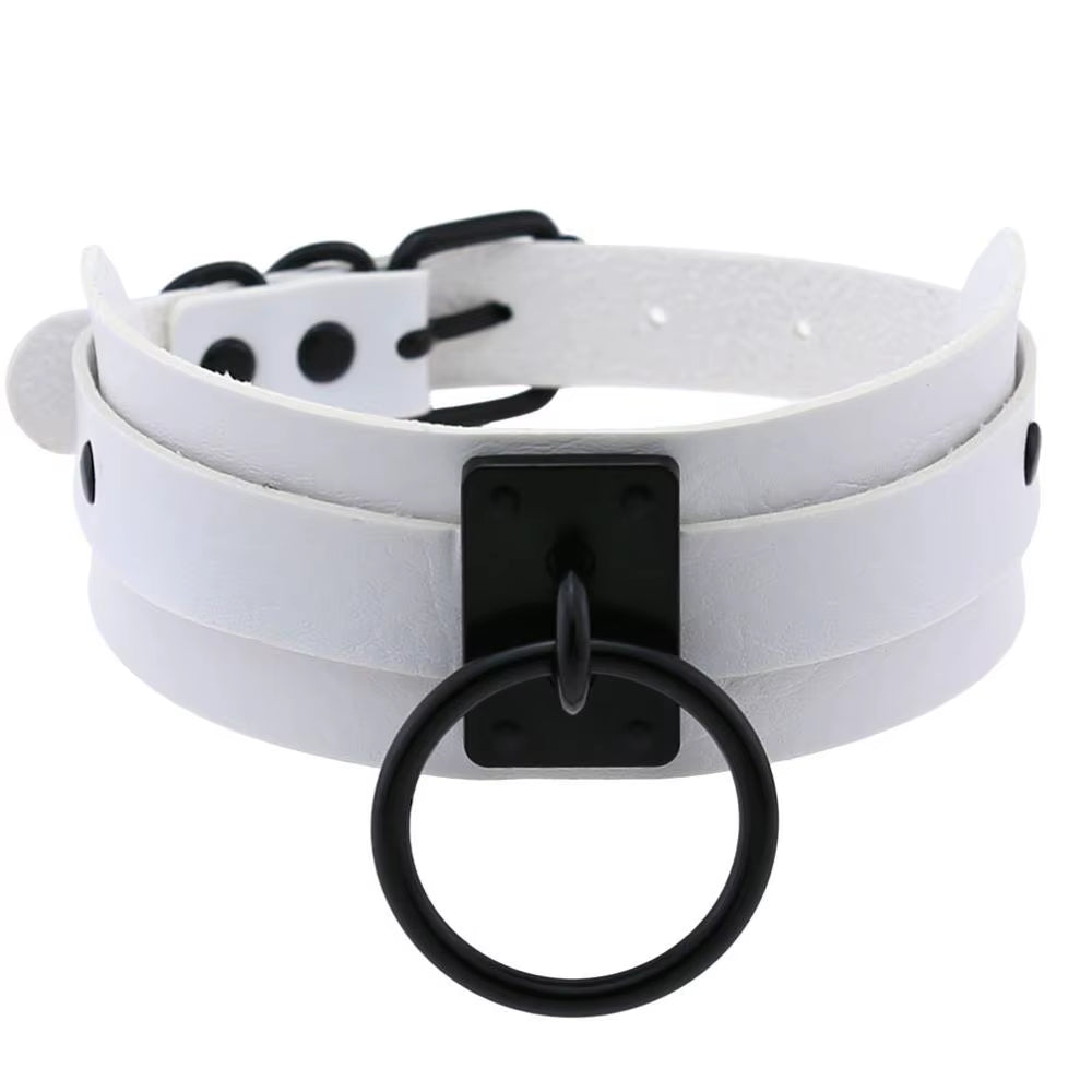 Punk Black O-Round Metal Leather Choker Collar Goth Fashion Necklaces 2023 Women Girls Rock Harajuku Emo Gothic Jewelry