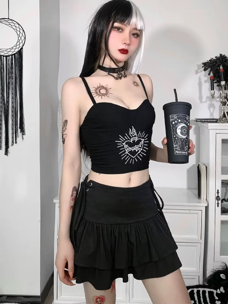 Streetwear Mall Goth Skirt Women Harajuku Y2K E-Girl High Waist Bandage Mini Skirt Dark Gothic Punk Emo Alt Club Wear